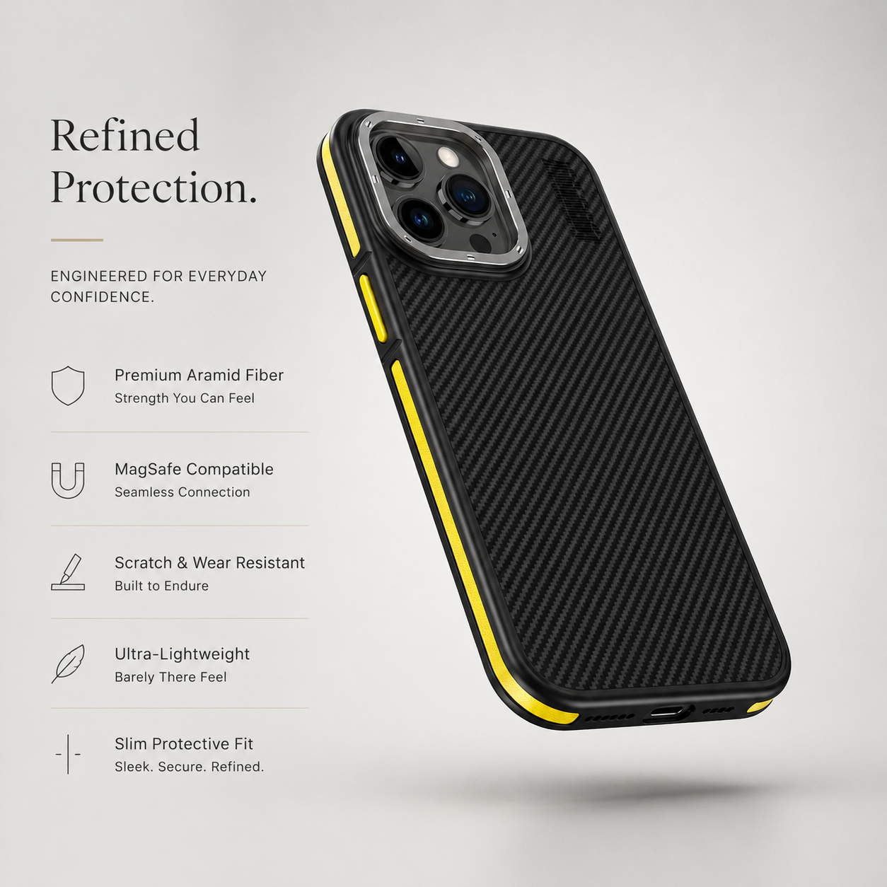 Premium iPhone Case MagSafe Compatible Aramid Fiber 600D Cover Ultra Thin Shockproof Carbon Texture Design