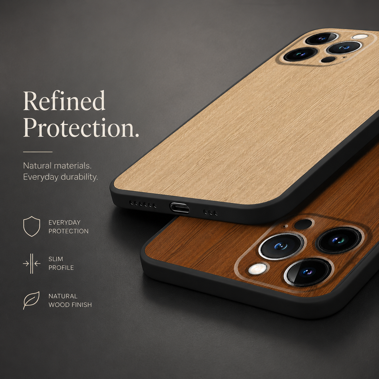 Premium iPhone Case MagSafe Compatible Bamboo Wood Grain Cover Metallic Frame Shockproof Protection