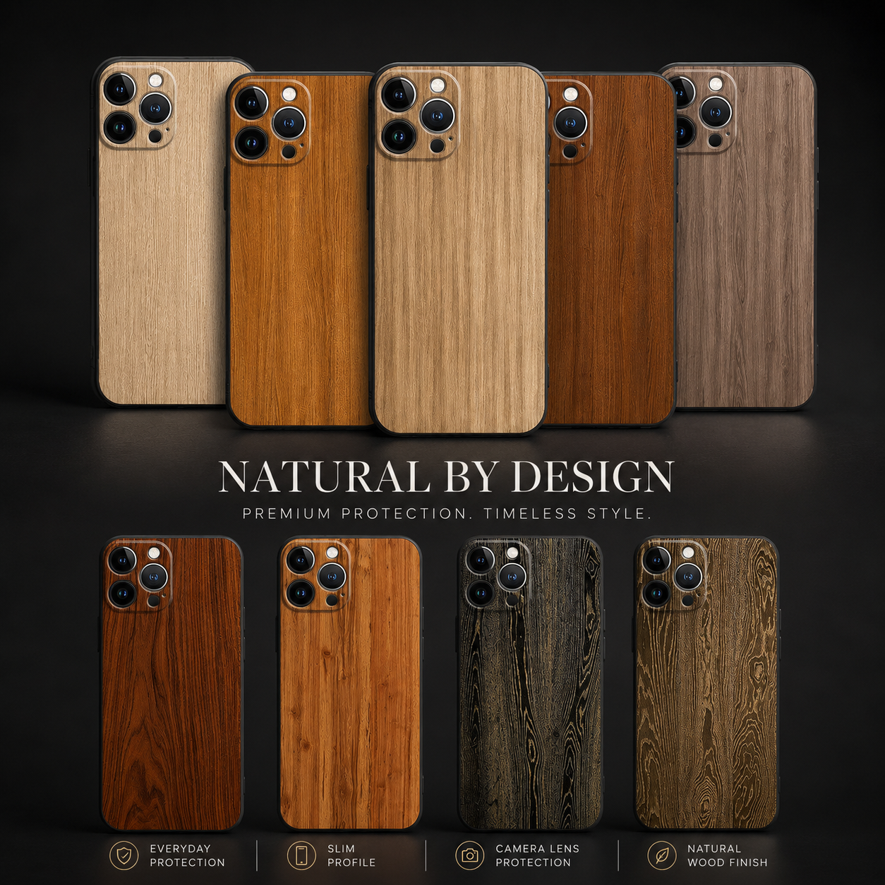Premium iPhone Case MagSafe Compatible Bamboo Wood Grain Cover Metallic Frame Shockproof Protection
