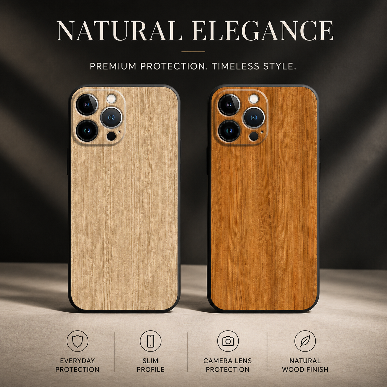 Premium iPhone Case MagSafe Compatible Bamboo Wood Grain Cover Metallic Frame Shockproof Protection