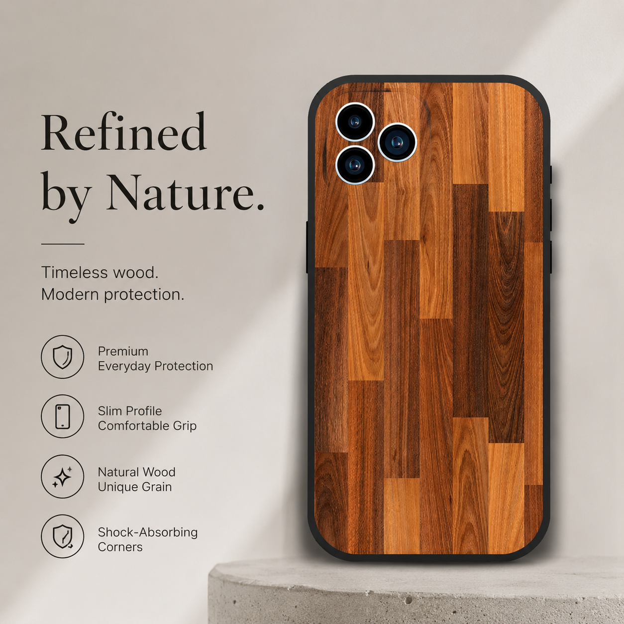 Premium iPhone Case MagSafe Compatible Bamboo Wood Grain Cover Metallic Frame Shockproof Protection