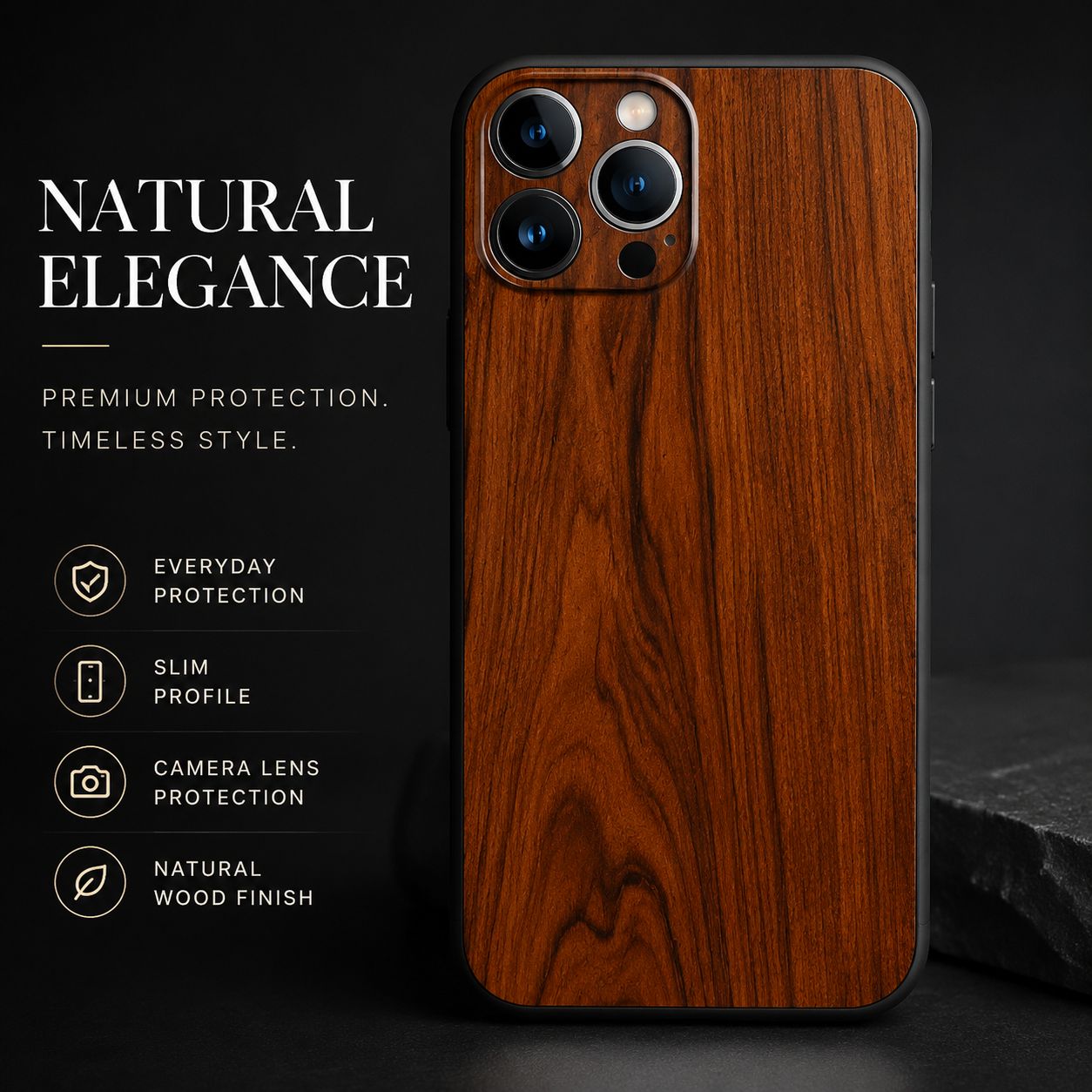 Premium iPhone Case MagSafe Compatible Bamboo Wood Grain Cover Metallic Frame Shockproof Protection