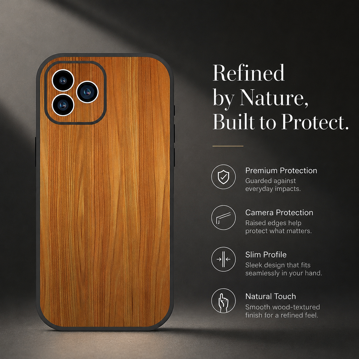 Premium iPhone Case MagSafe Compatible Bamboo Wood Grain Cover Metallic Frame Shockproof Protection