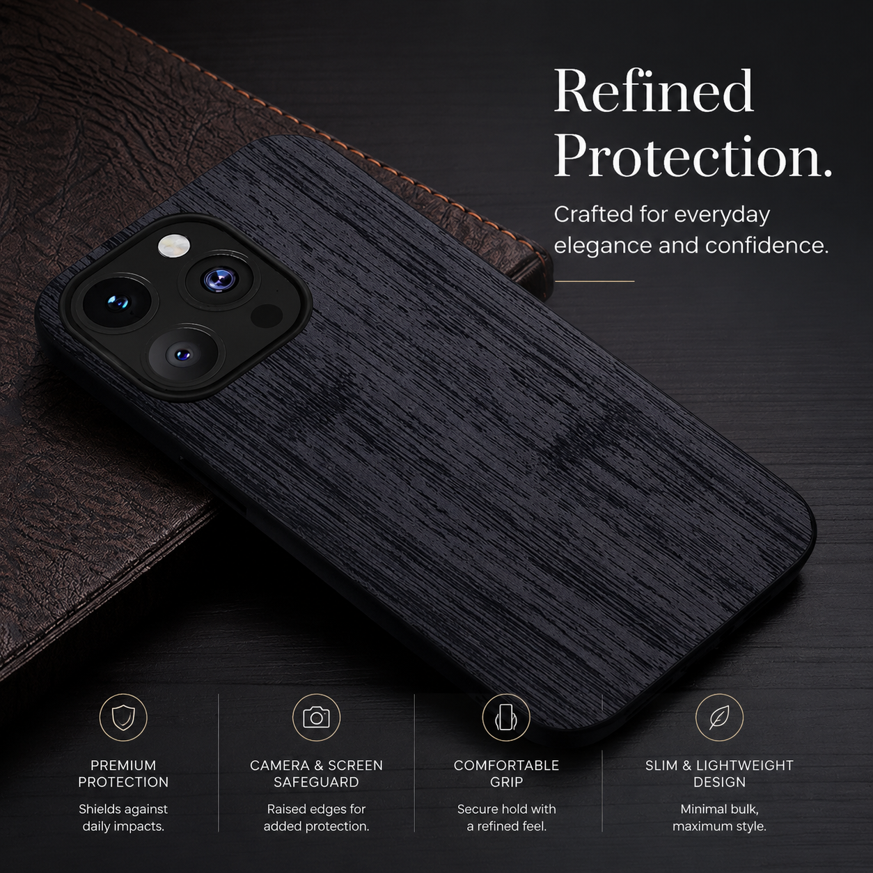Premium iPhone Case MagSafe Compatible Bamboo Wood Leather Texture Cover Shockproof Slim Protection