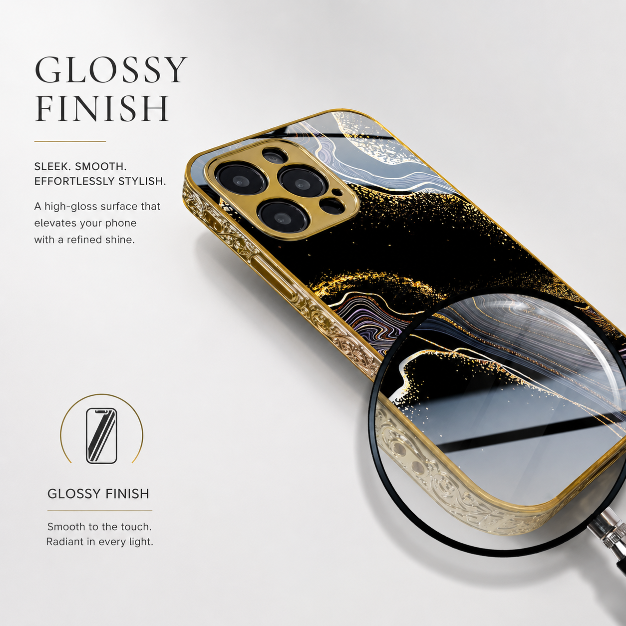 Premium iPhone Case MagSafe Compatible Black Marble Texture Cover Gold Edge Shockproof Protection