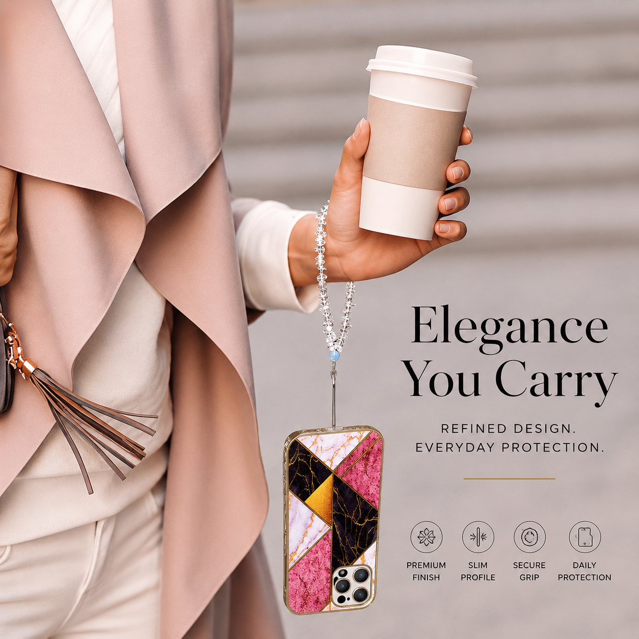 Premium iPhone Case MagSafe Compatible Black Marble Texture Cover Gold Edge Shockproof Protection