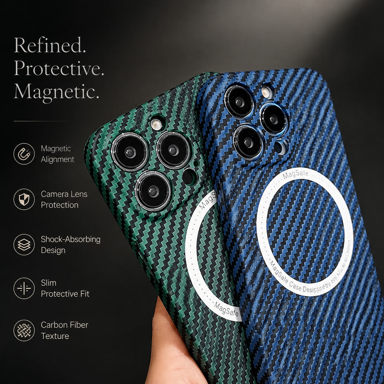 Premium iPhone Case MagSafe Compatible Carbon Fiber Magnetic Cover Shockproof Slim Lightweight Design