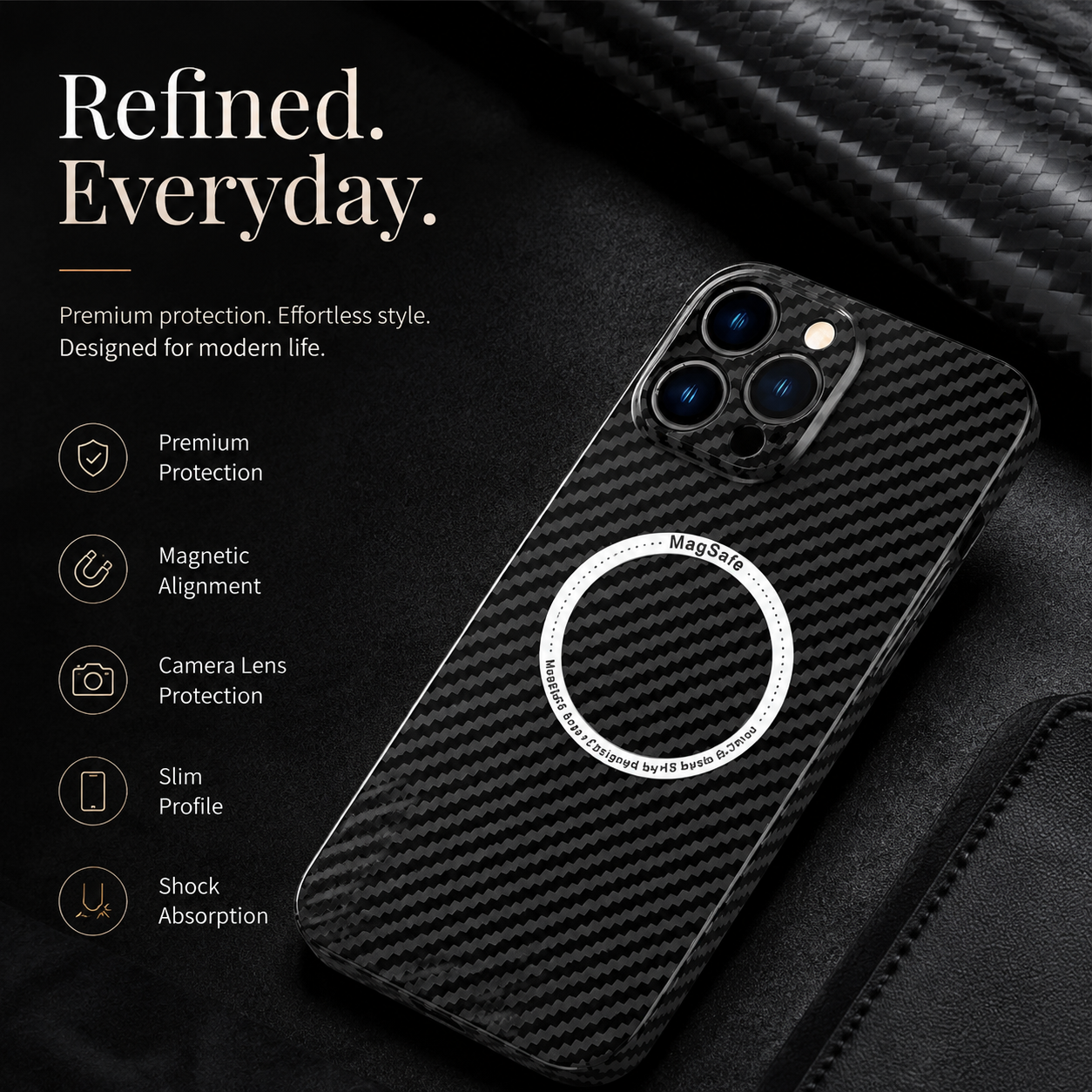 Premium iPhone Case MagSafe Compatible Carbon Fiber Magnetic Cover Shockproof Slim Lightweight Design