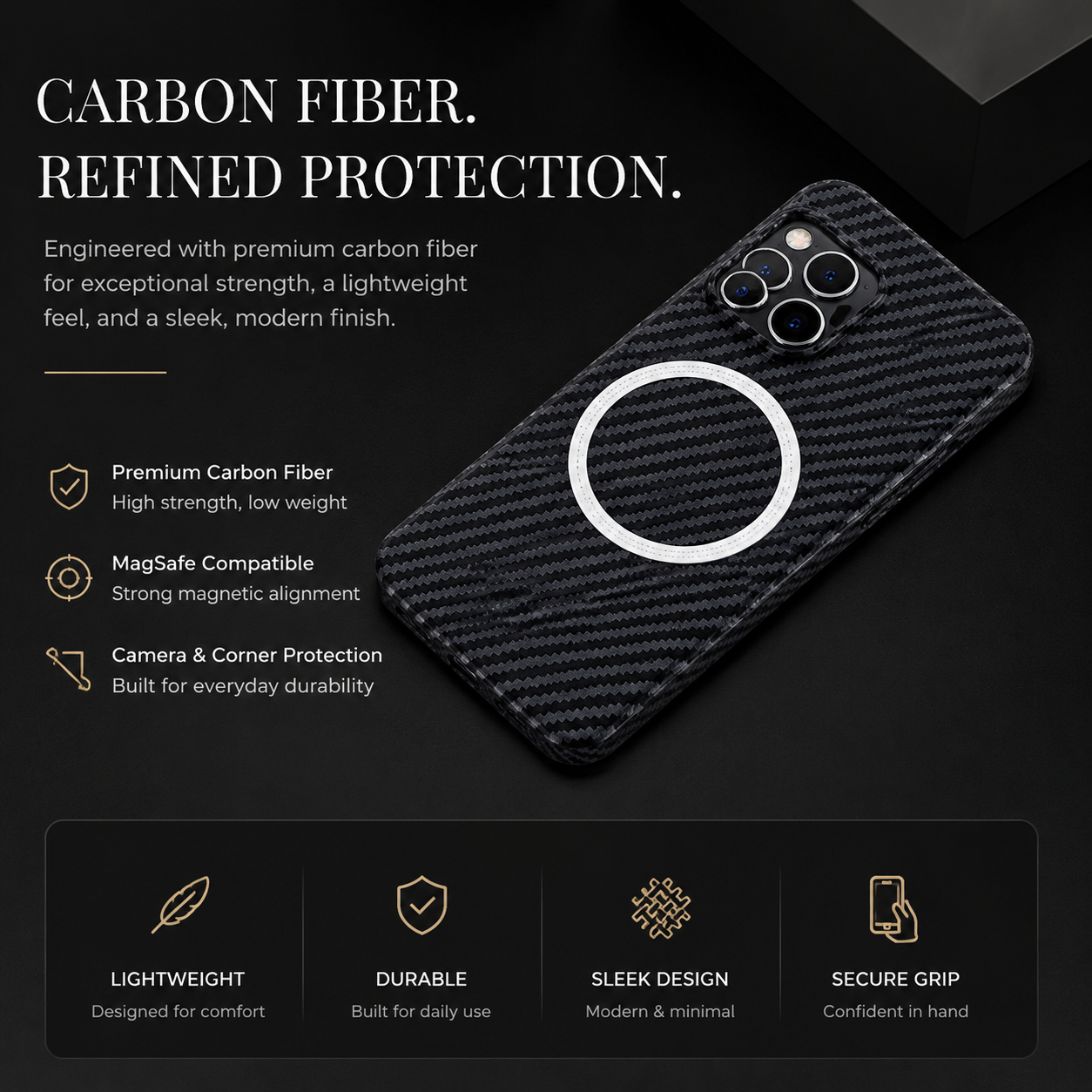 Premium iPhone Case MagSafe Compatible Carbon Fiber Magnetic Cover Shockproof Slim Lightweight Design