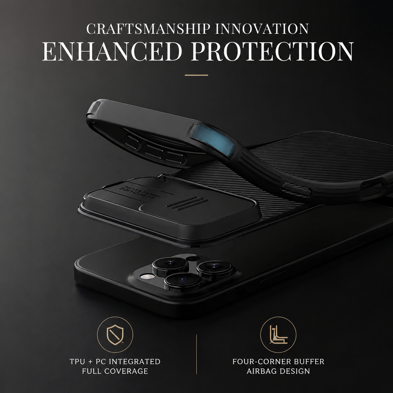 Premium iPhone Case MagSafe Compatible Carbon Fiber Texture Cover Sliding Camera Protection
