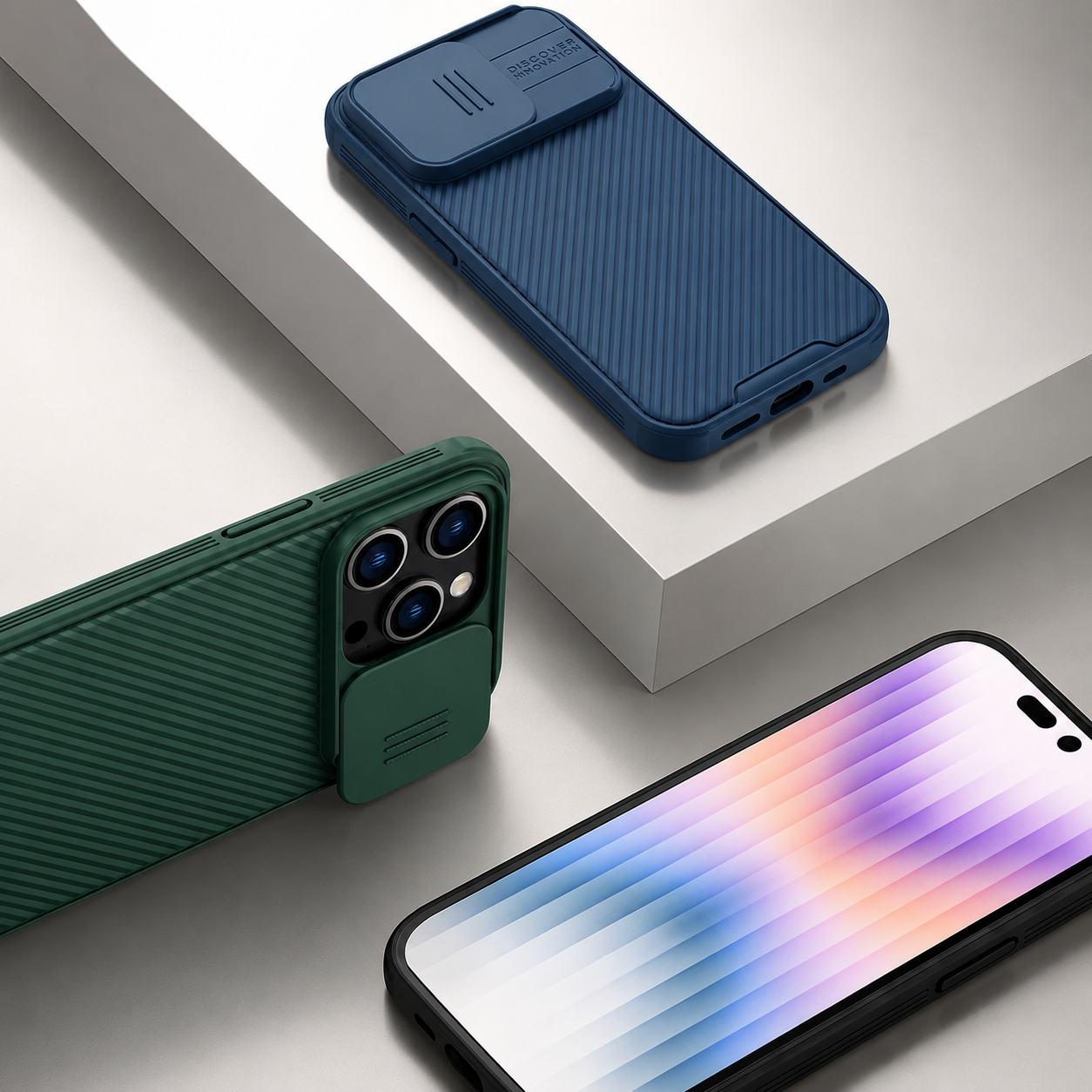 Premium iPhone Case MagSafe Compatible Carbon Fiber Texture Cover Sliding Camera Protection