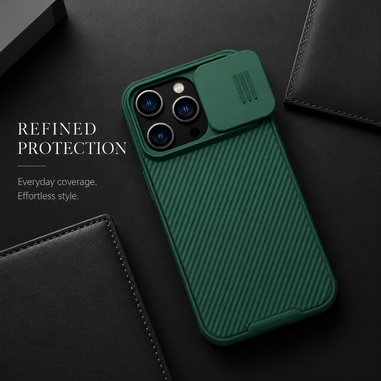 Premium iPhone Case MagSafe Compatible Carbon Fiber Texture Cover Sliding Camera Protection