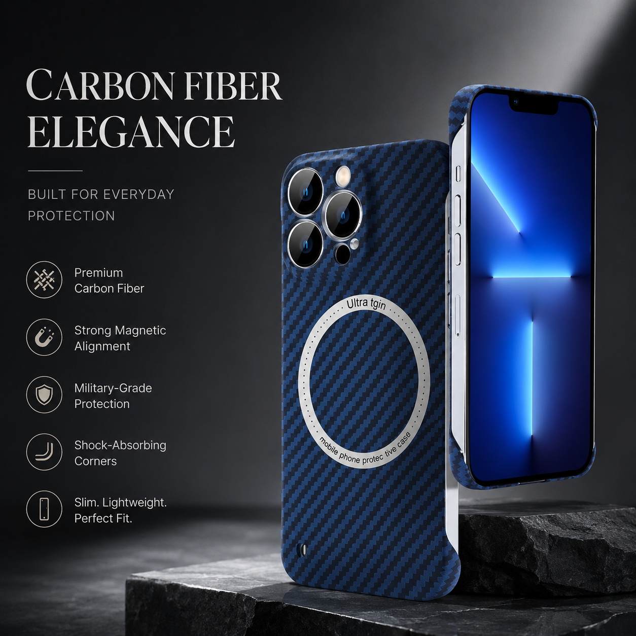 Premium iPhone Case MagSafe Compatible Carbon Fiber Texture Cover Ultra Thin Shockproof Protection