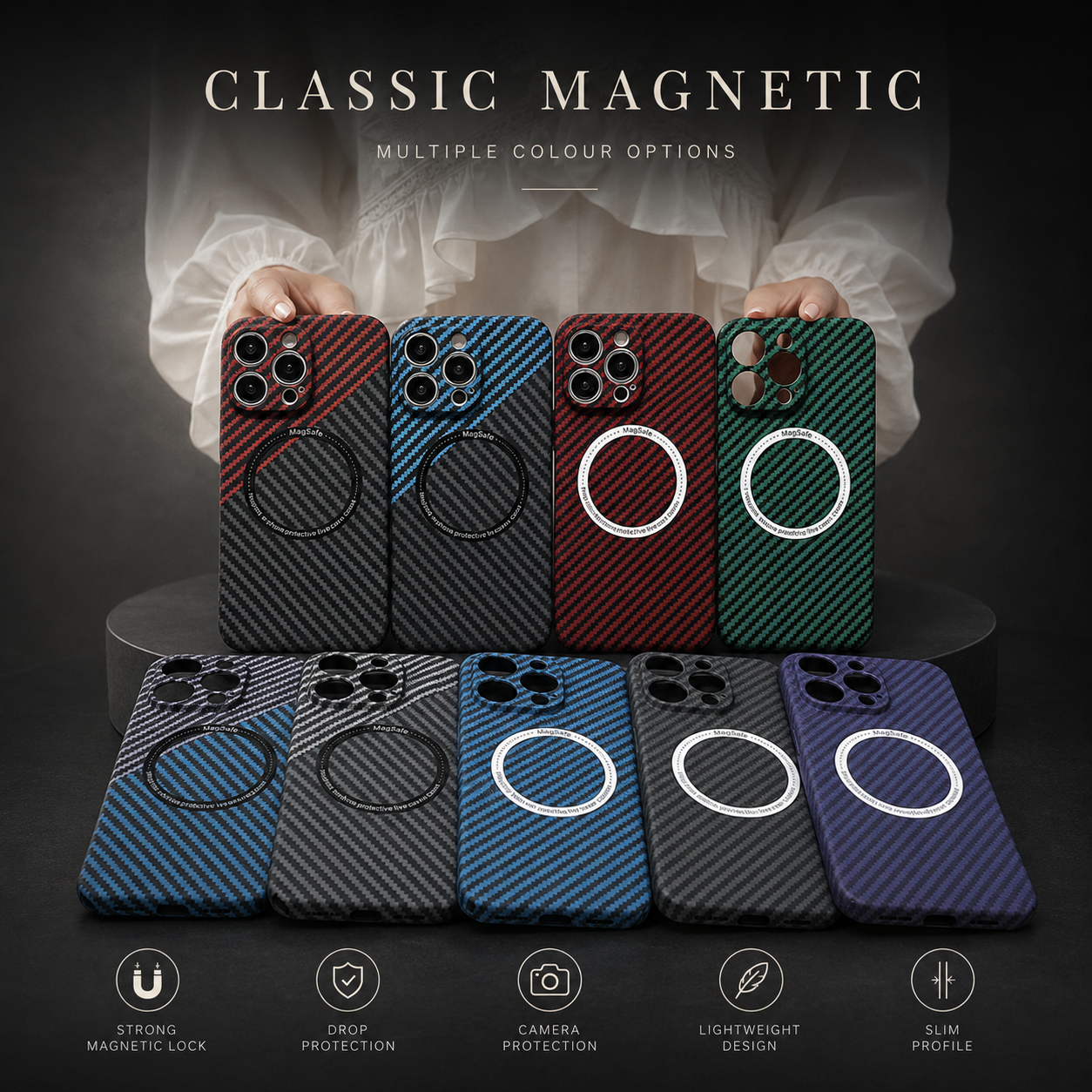 Premium iPhone Case MagSafe Compatible Carbon Fiber Texture Cover Ultra Thin Shockproof Protection