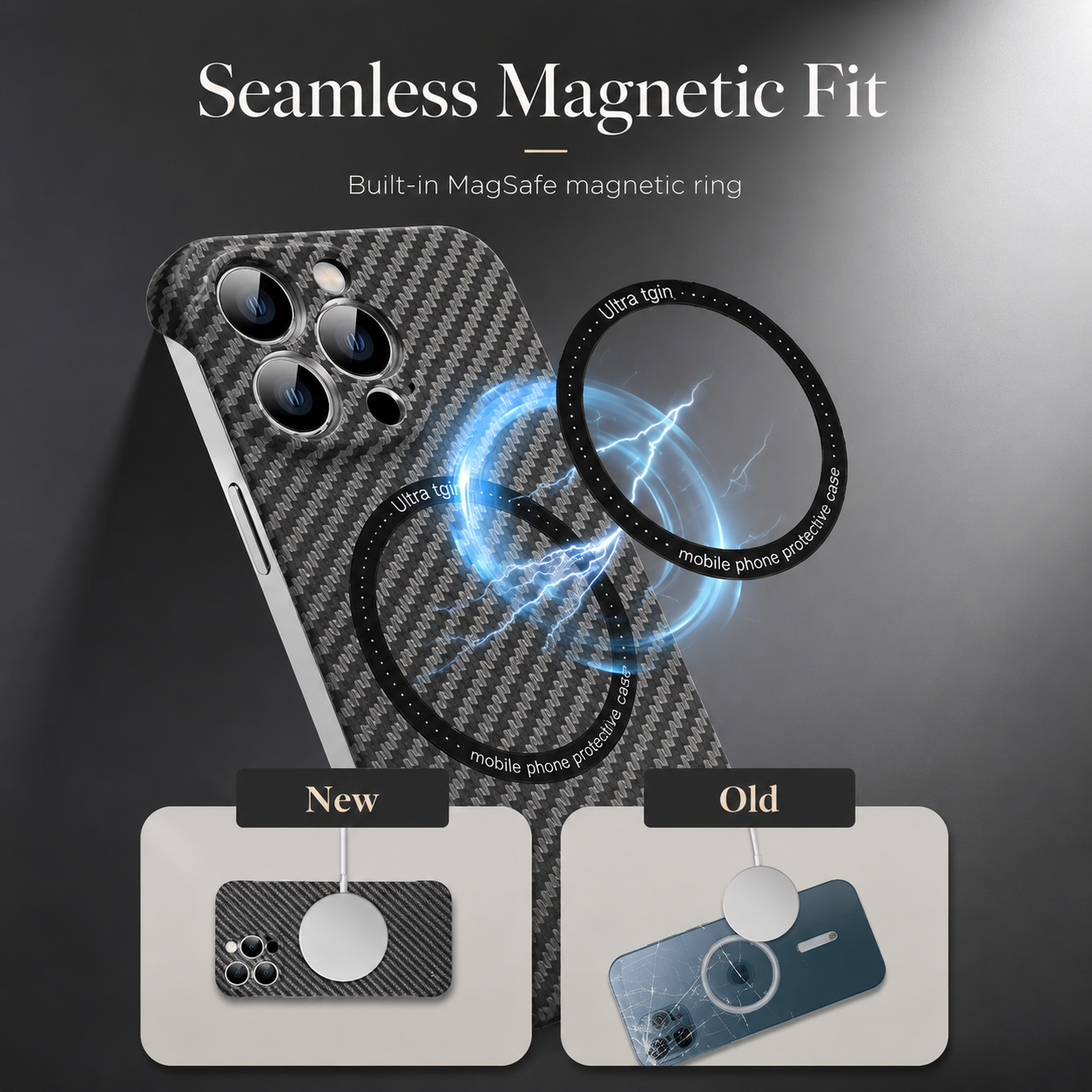 Premium iPhone Case MagSafe Compatible Carbon Fiber Texture Cover Ultra Thin Shockproof Protection