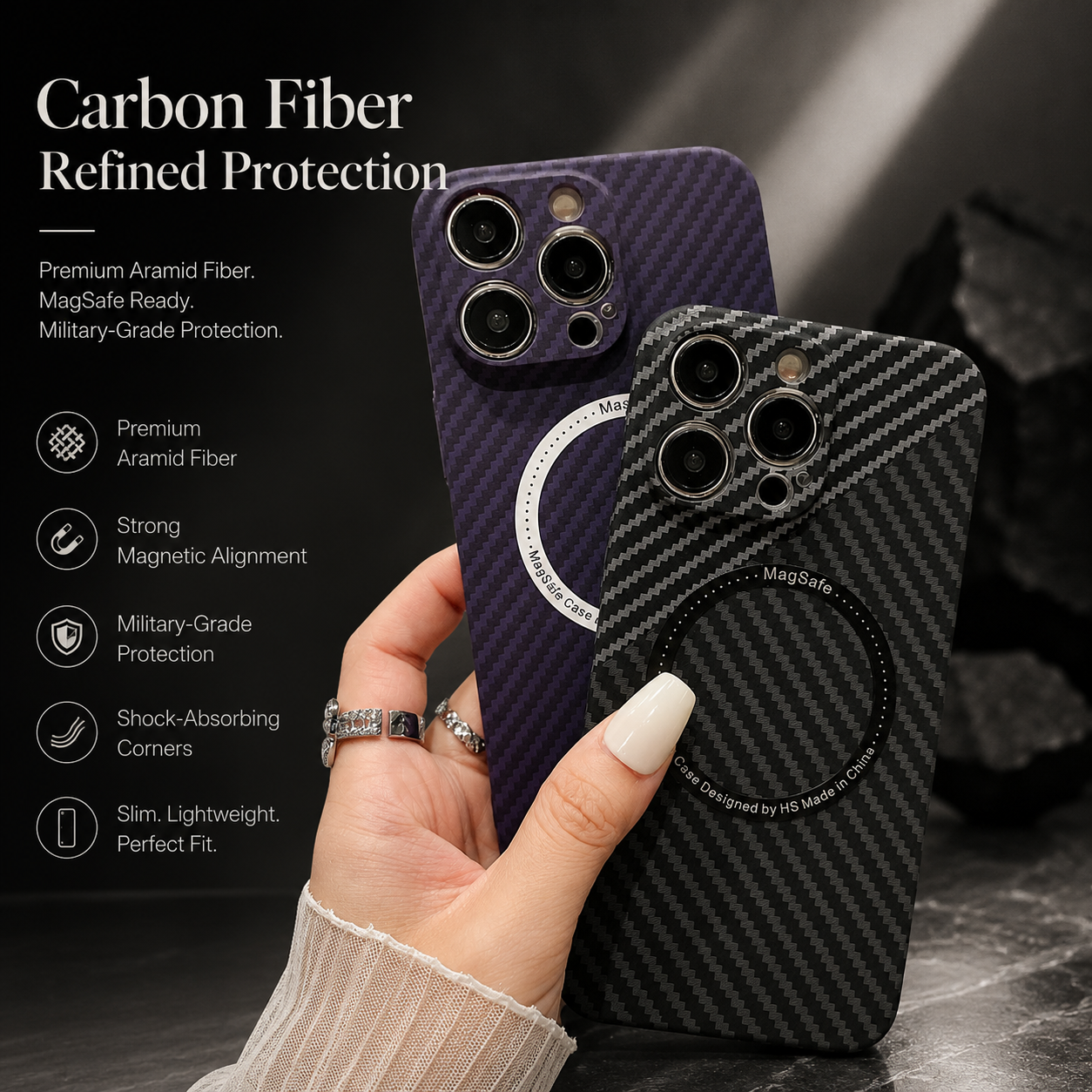 Premium iPhone Case MagSafe Compatible Carbon Fiber Texture Cover Ultra Thin Shockproof Protection