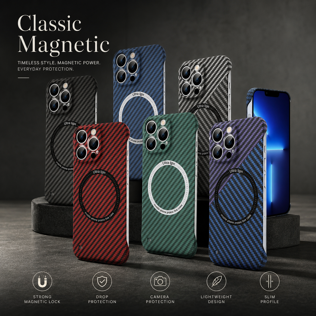Premium iPhone Case MagSafe Compatible Carbon Fiber Texture Cover Ultra Thin Shockproof Protection