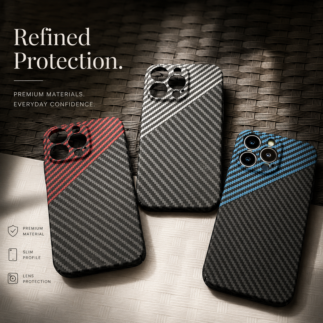 Premium iPhone Case MagSafe Compatible Carbon Fiber Texture Matte Cover Slim Protection