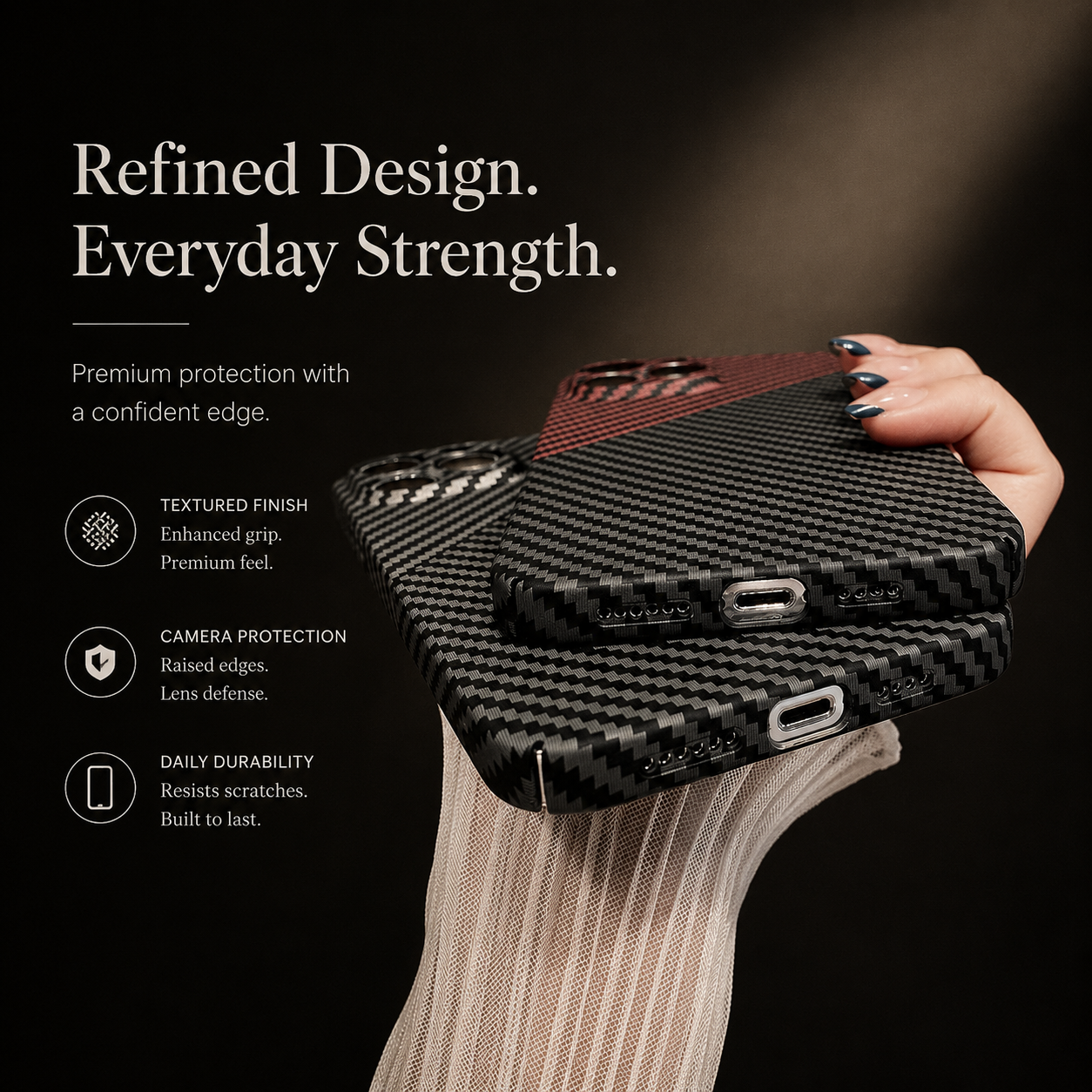 Premium iPhone Case MagSafe Compatible Carbon Fiber Texture Matte Cover Slim Protection