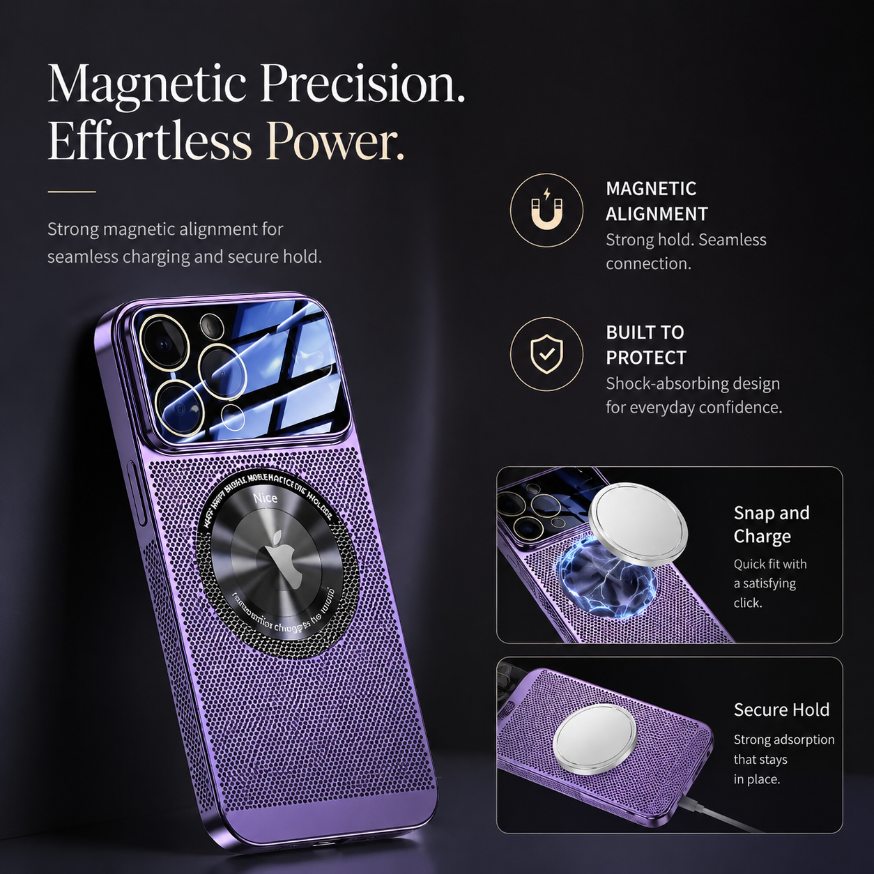 Premium iPhone Case MagSafe Compatible Cooling Mesh Cover Shockproof PC TPU Camera Lens Protection