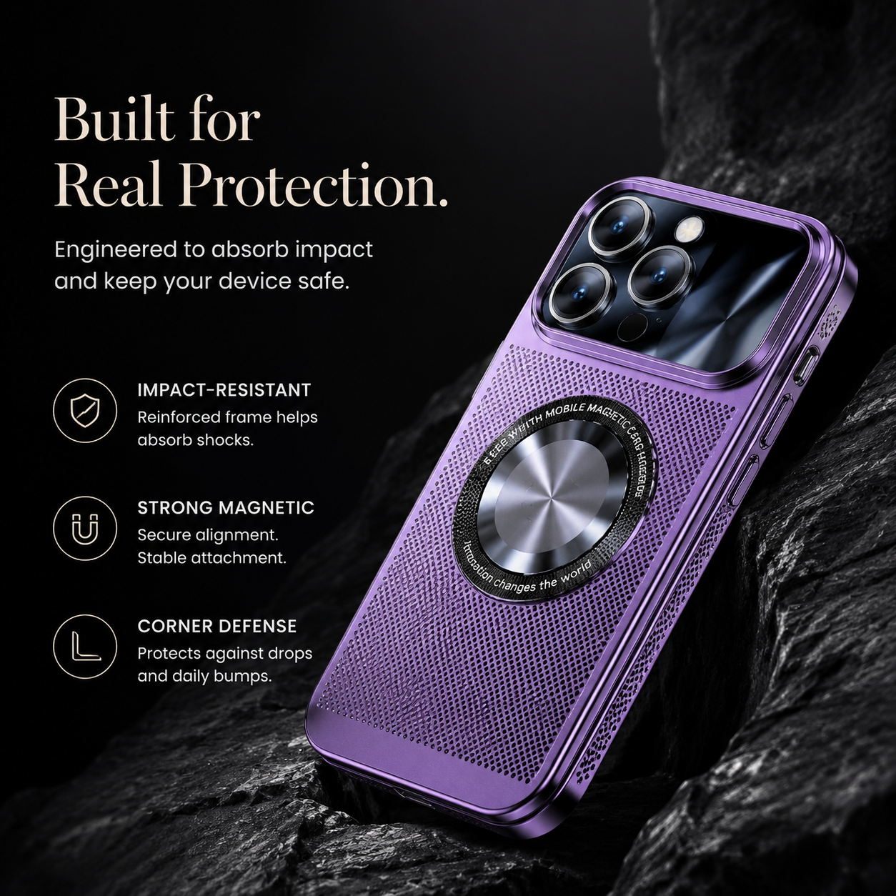 Premium iPhone Case MagSafe Compatible Cooling Mesh Cover Shockproof PC TPU Camera Lens Protection