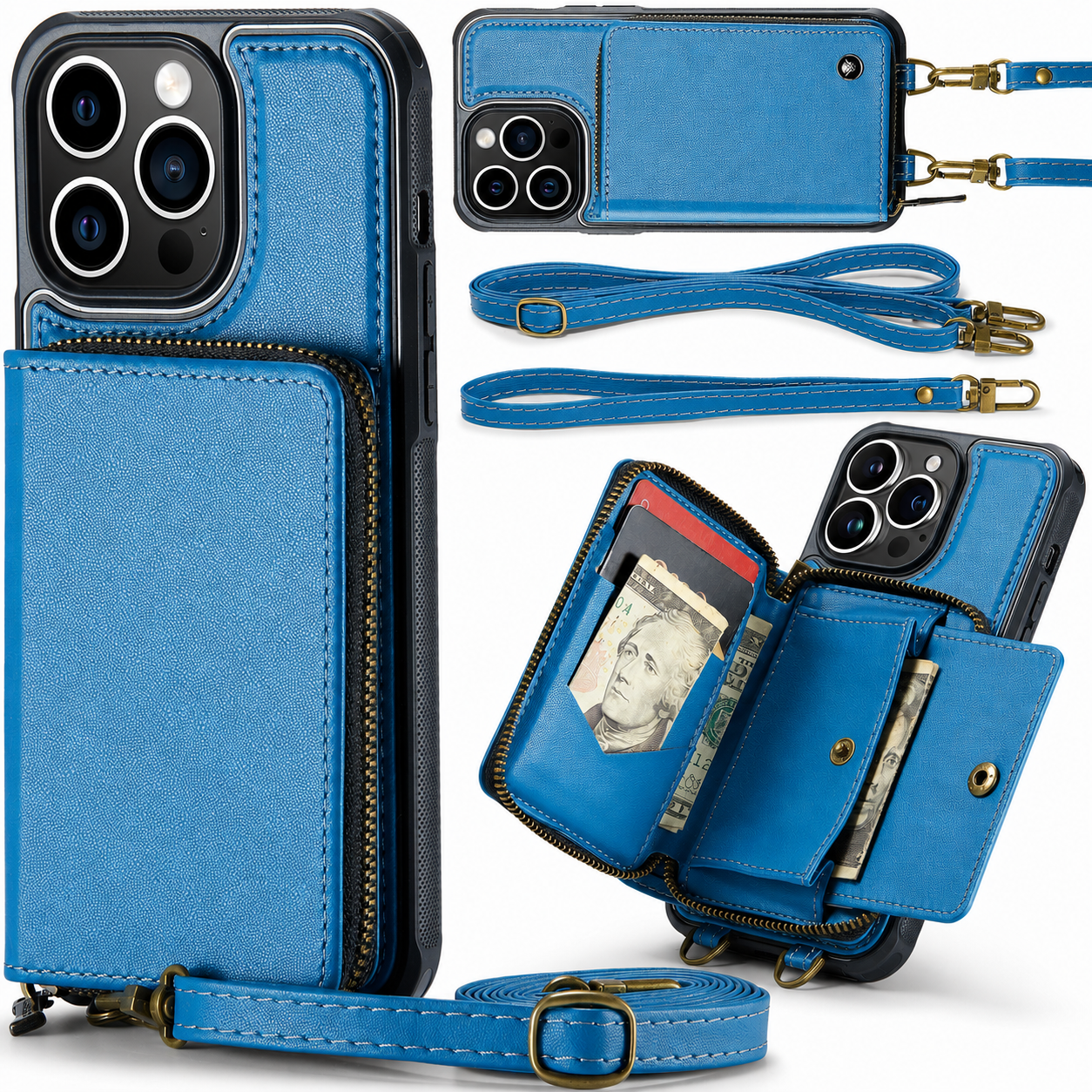 Premium iPhone Case MagSafe Compatible Crossbody Wallet Cover PU Leather Card Holder Stand Full Protection