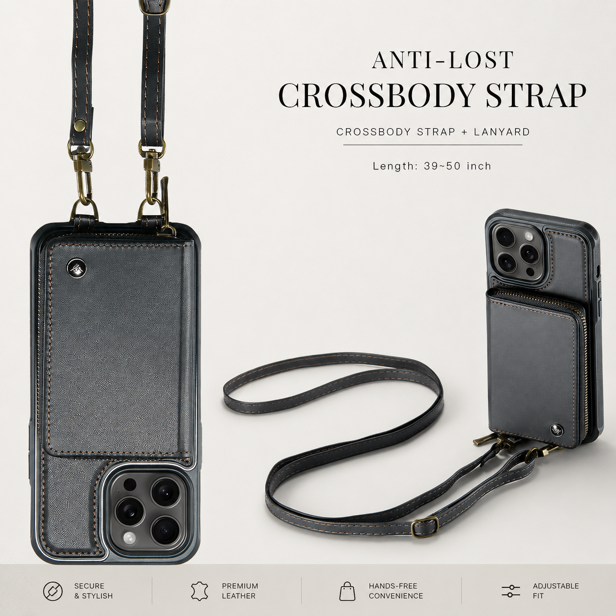 Premium iPhone Case MagSafe Compatible Crossbody Wallet Cover PU Leather Card Holder Stand Full Protection