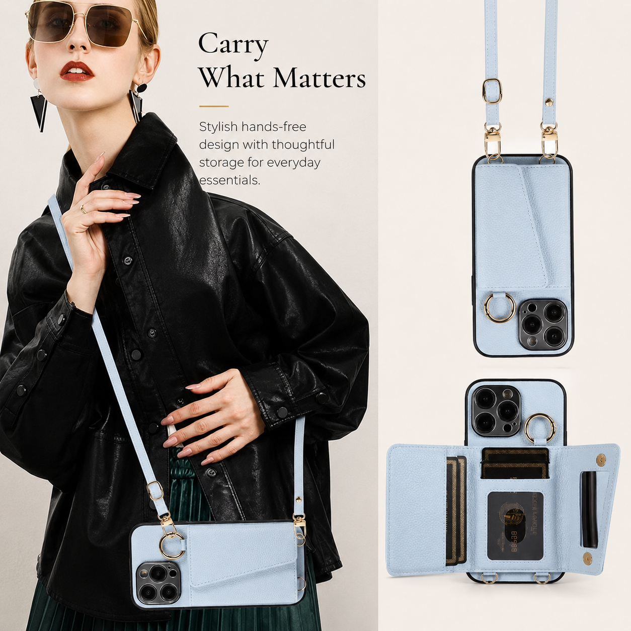 Premium iPhone Case MagSafe Compatible Crossbody Wallet Cover PU Leather Card Slots Ring Holder Full Protection