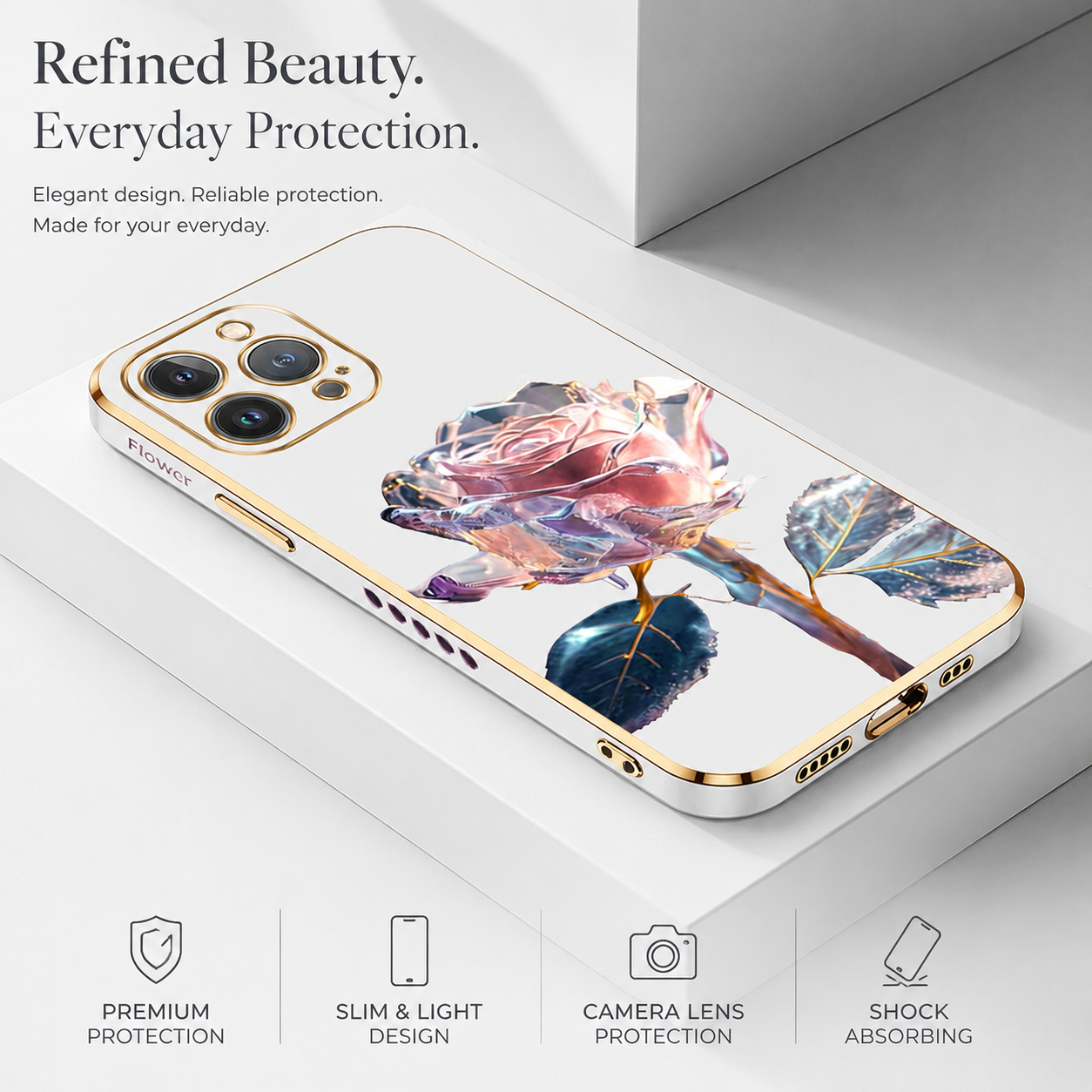 Premium iPhone Case MagSafe Compatible Crystal Rose Diamond Cover Shockproof Slim Protection