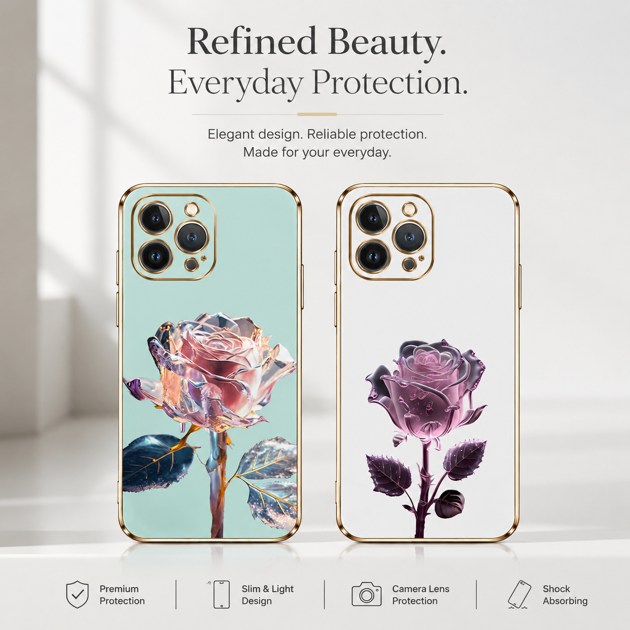 Premium iPhone Case MagSafe Compatible Crystal Rose Diamond Cover Shockproof Slim Protection