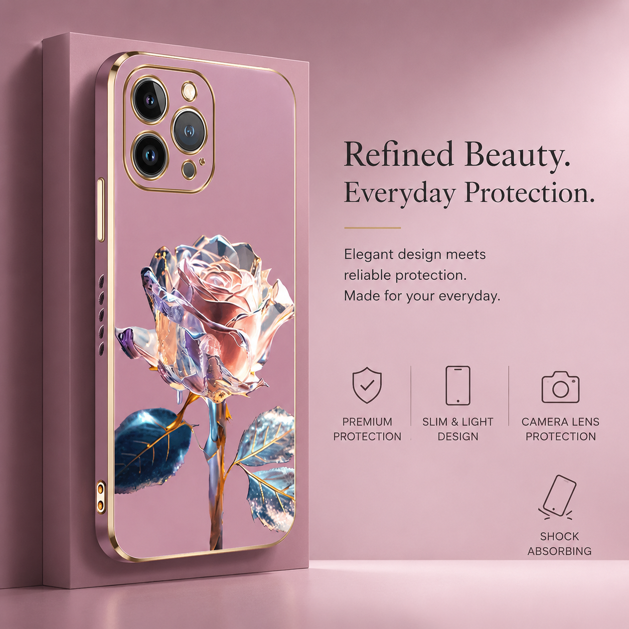 Premium iPhone Case MagSafe Compatible Crystal Rose Diamond Cover Shockproof Slim Protection