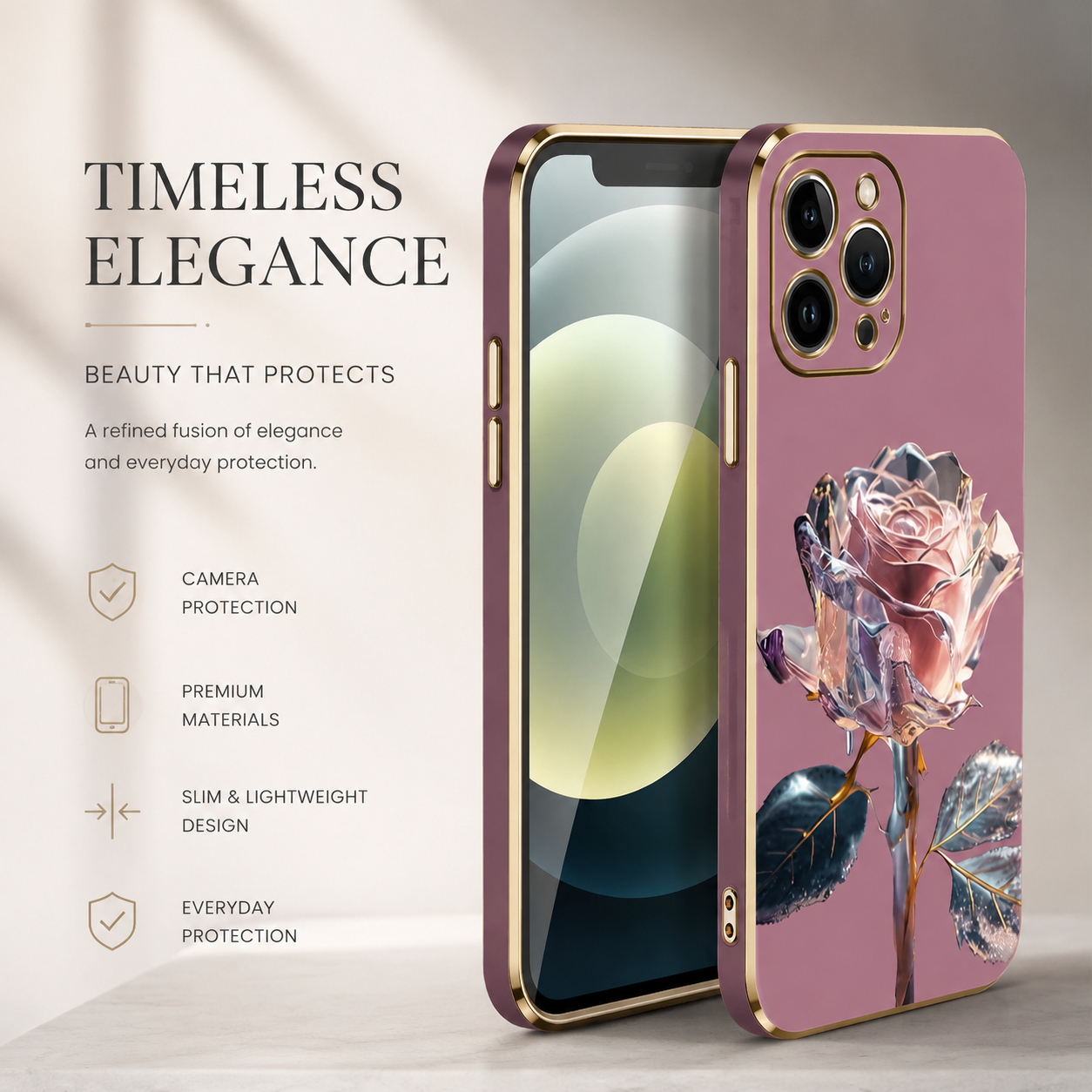 Premium iPhone Case MagSafe Compatible Crystal Rose Diamond Cover Shockproof Slim Protection