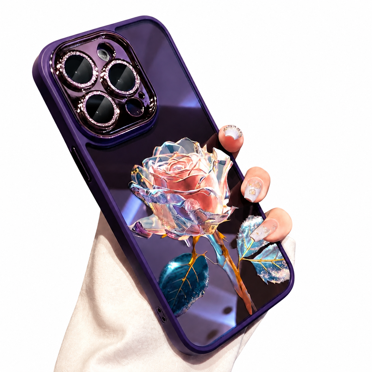 Premium iPhone Case MagSafe Compatible Crystal Rose Diamond Cover Shockproof Slim Protection