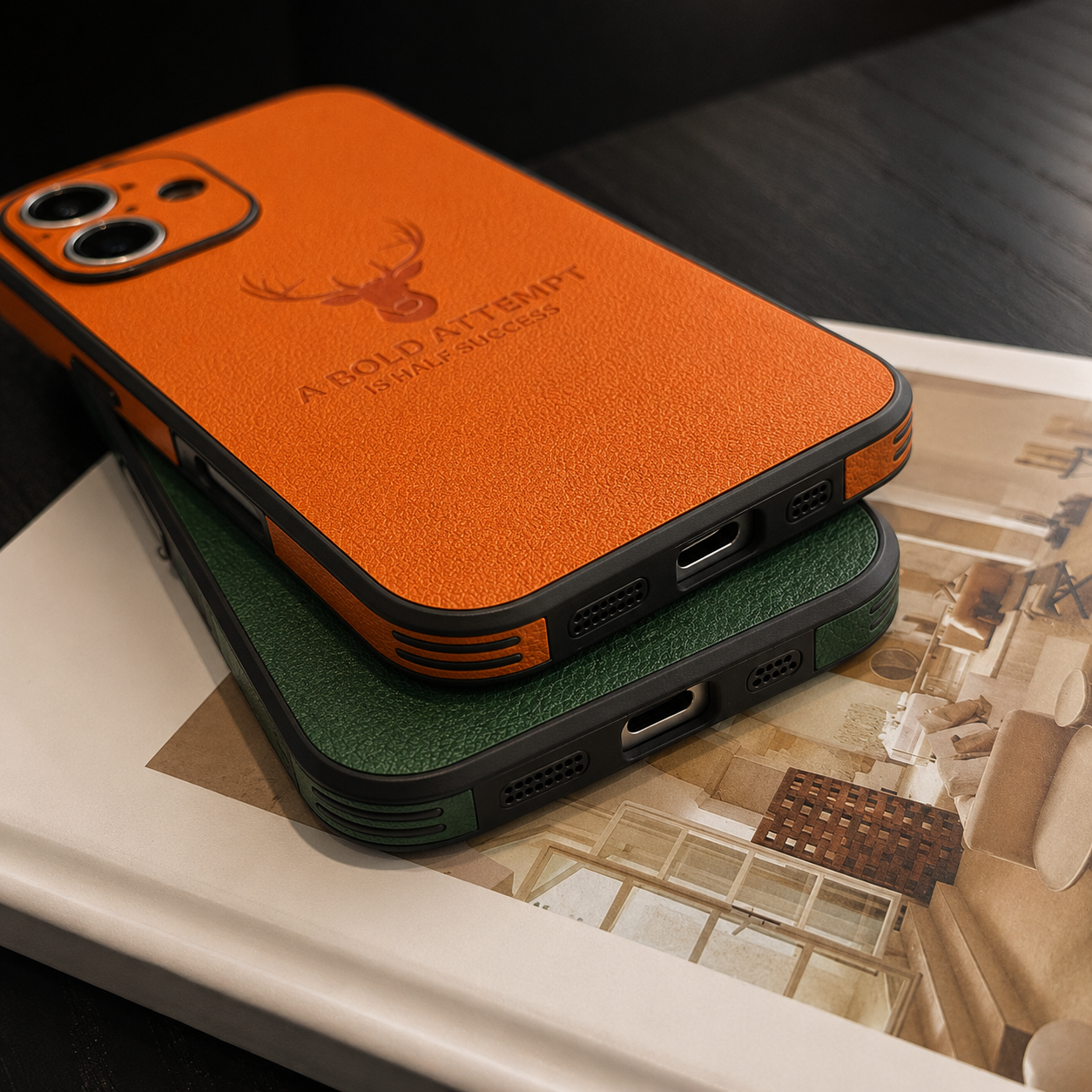 Premium iPhone Case MagSafe Compatible Deer Leather Texture Cover Ultra Thin Protection