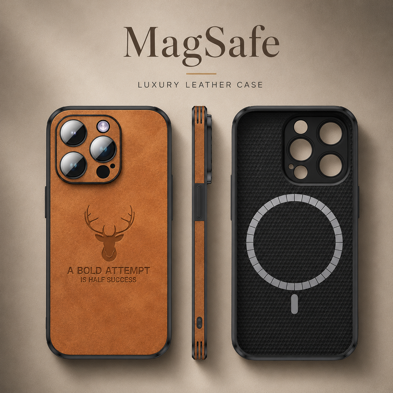 Premium iPhone Case MagSafe Compatible Deer Leather Texture Silicone Cover Slim Protection