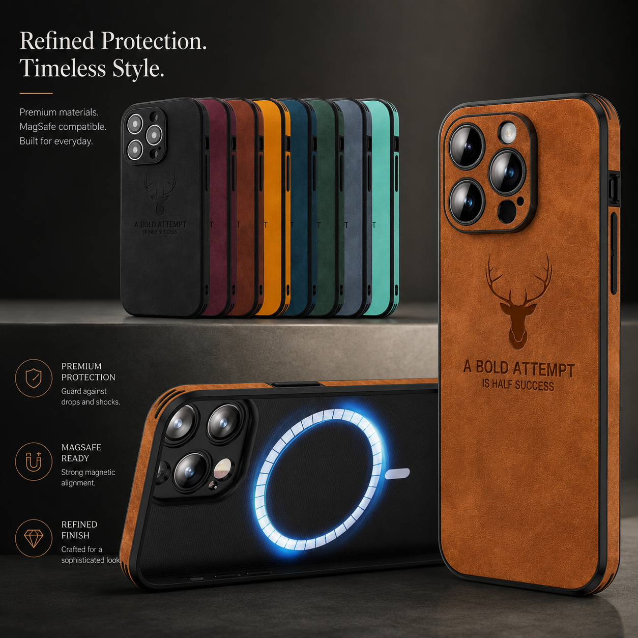 Premium iPhone Case MagSafe Compatible Deer Leather Texture Silicone Cover Slim Protection