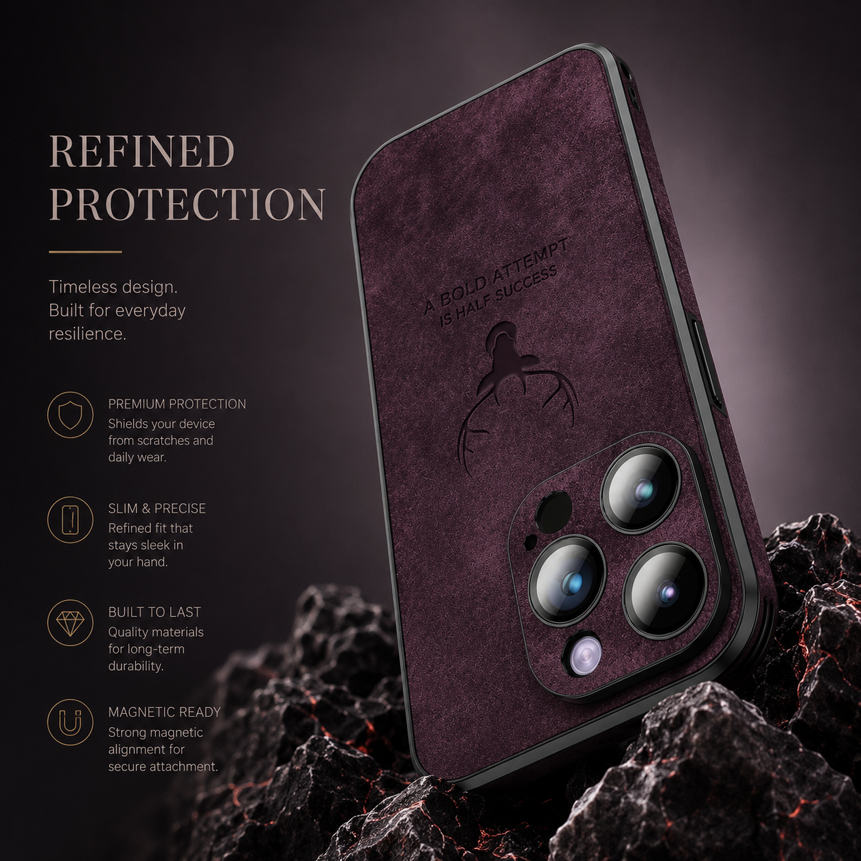 Premium iPhone Case MagSafe Compatible Deer Leather Texture Silicone Cover Slim Protection