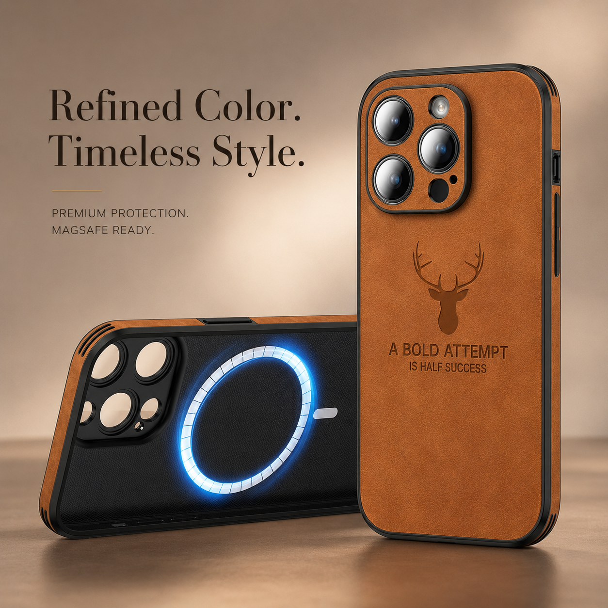 Premium iPhone Case MagSafe Compatible Deer Leather Texture Silicone Cover Slim Protection
