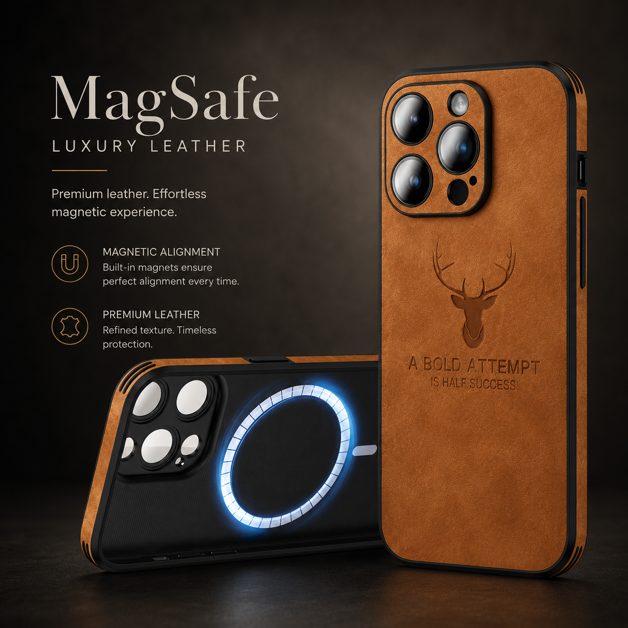 Premium iPhone Case MagSafe Compatible Deer Leather Texture Silicone Cover Slim Protection