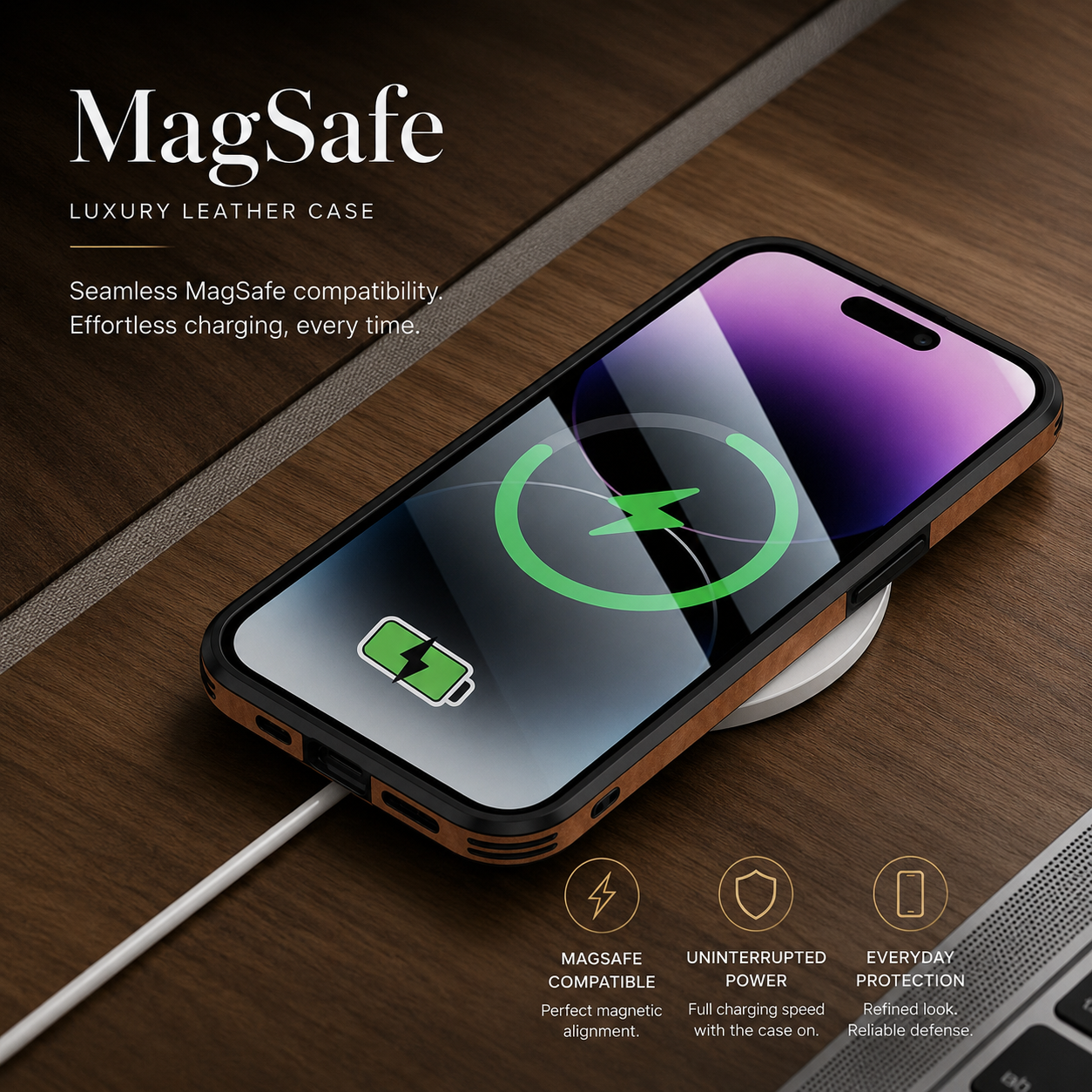 Premium iPhone Case MagSafe Compatible Deer Leather Texture Silicone Cover Slim Protection