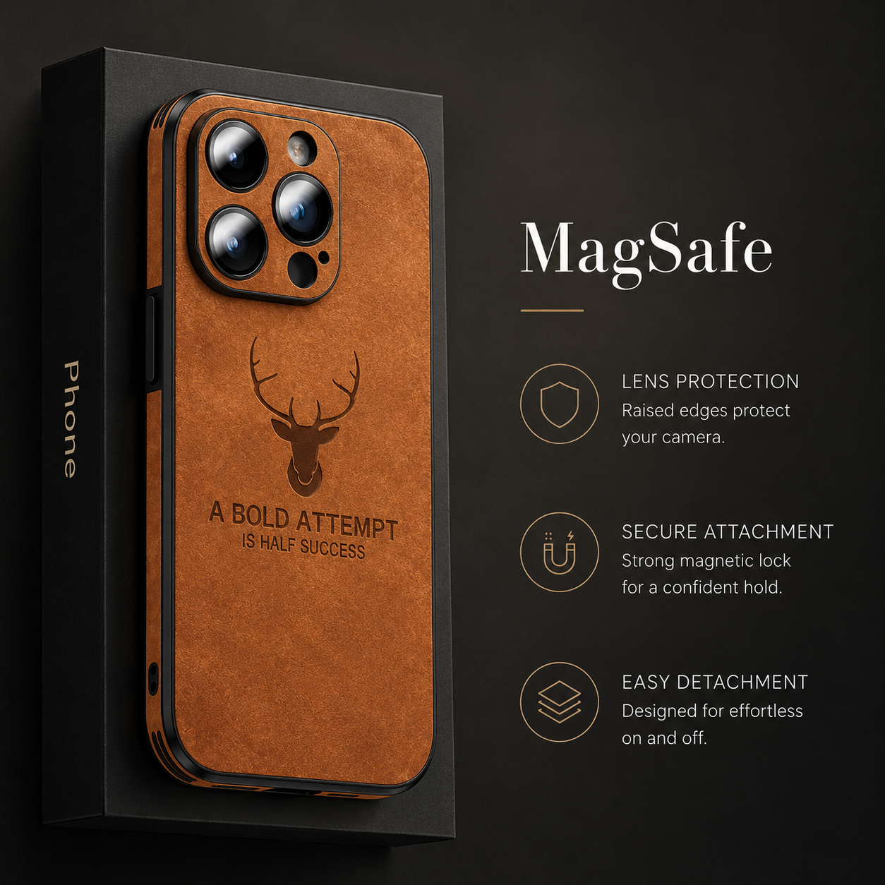 Premium iPhone Case MagSafe Compatible Deer Leather Texture Silicone Cover Slim Protection