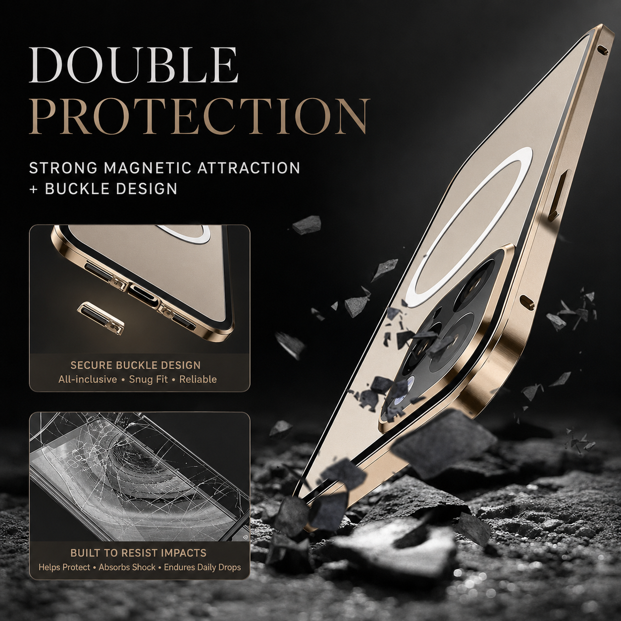 Premium iPhone Case MagSafe Compatible Double-Sided Glass Cover Metal Frame 360° Protection