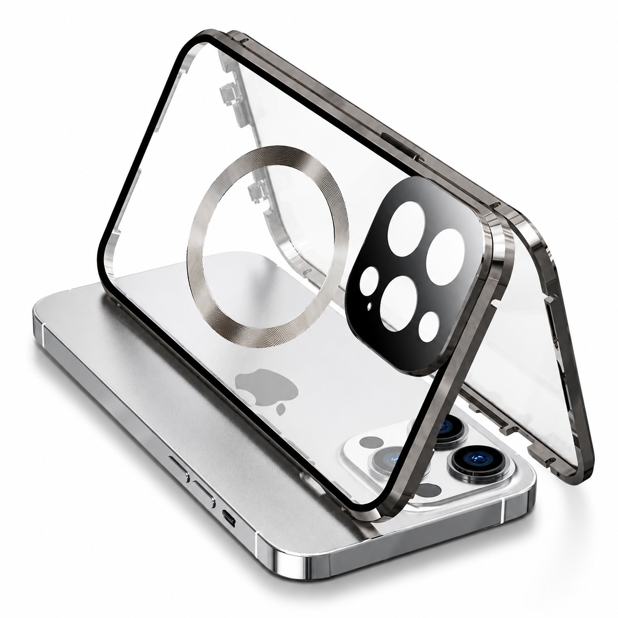 Premium iPhone Case MagSafe Compatible Double-Sided Glass Cover Metal Frame 360° Protection