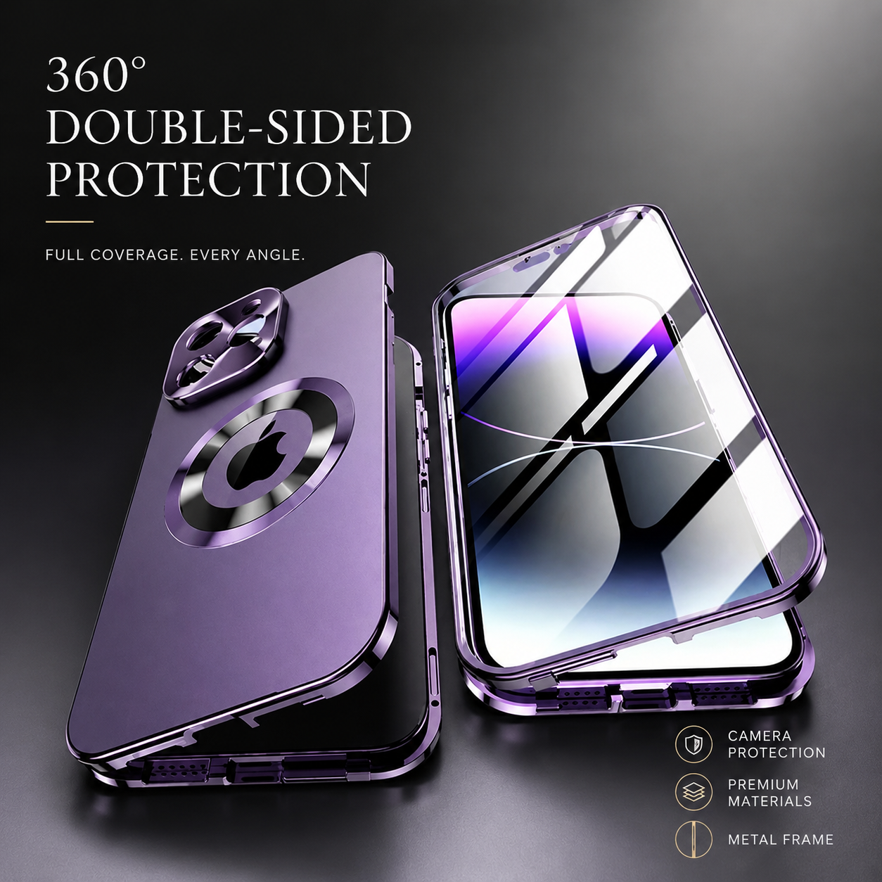 Premium iPhone Case MagSafe Compatible Double-Sided Privacy Glass Cover 360° Full Protection
