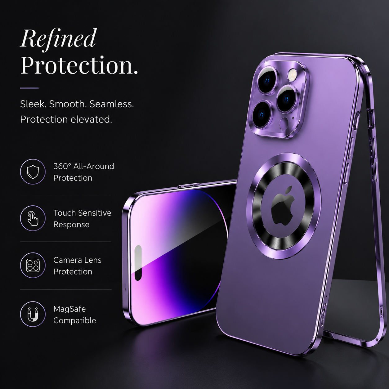 Premium iPhone Case MagSafe Compatible Double-Sided Privacy Glass Cover 360° Full Protection
