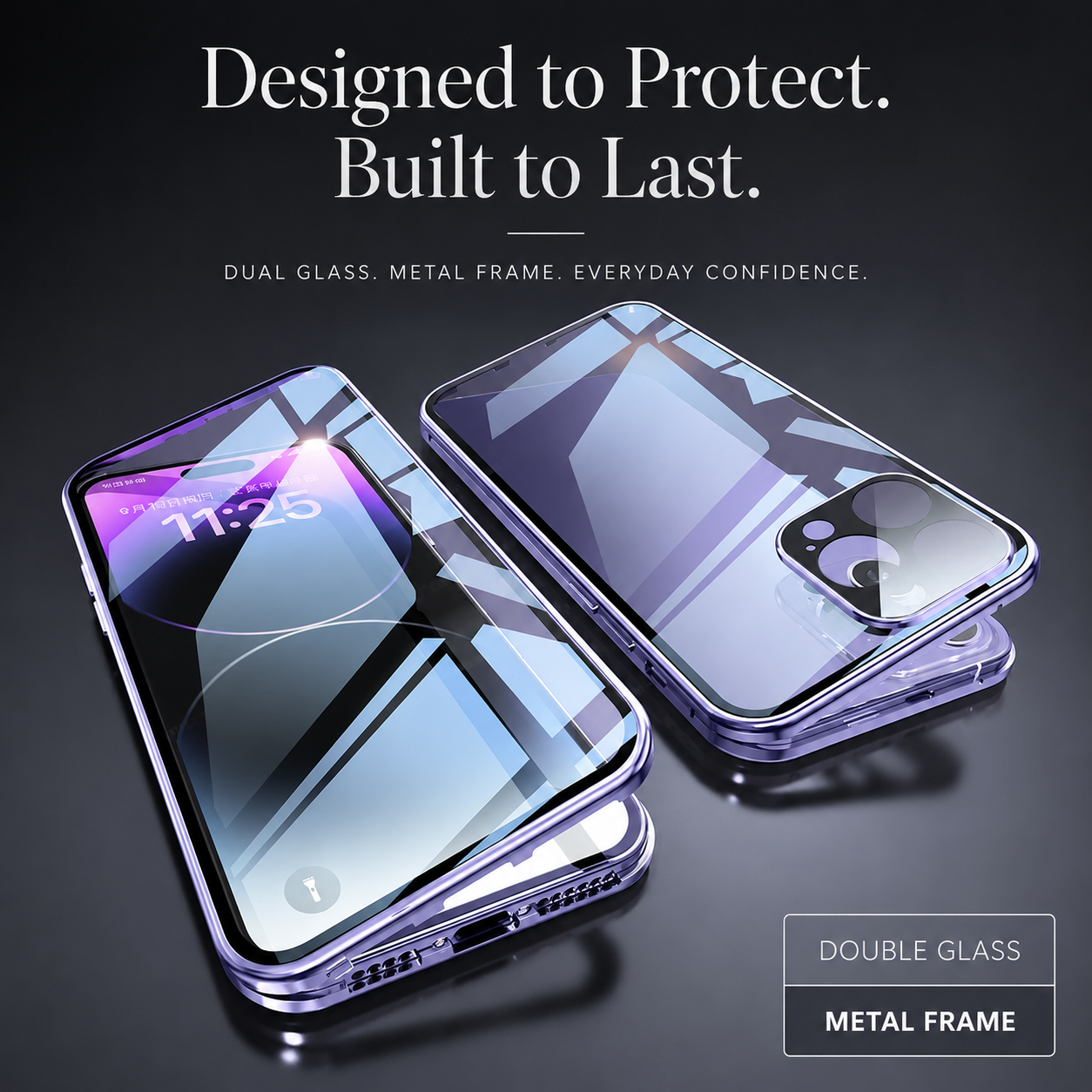 Premium iPhone Case MagSafe Compatible Double-Sided Tempered Glass Cover Metal Frame Full Protection