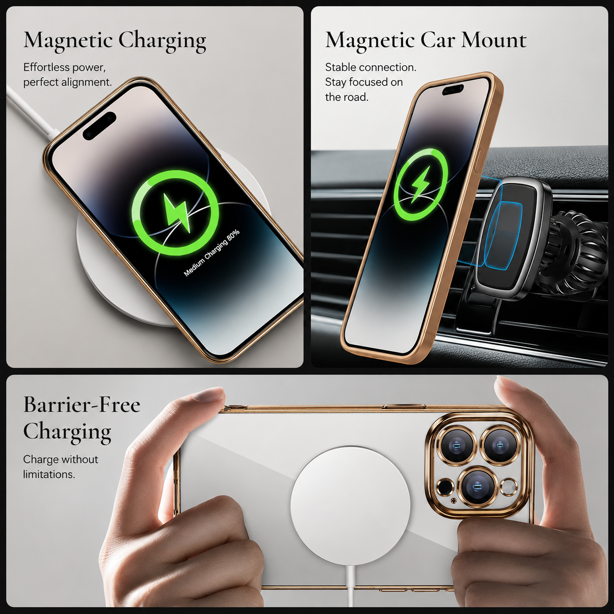 Premium iPhone Case MagSafe Compatible Double-Sided Tempered Glass Cover Metal Frame Ultra Thin Protection