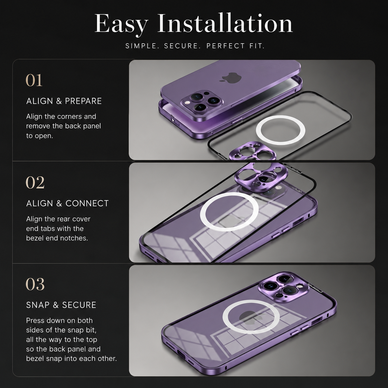 Premium iPhone Case MagSafe Compatible Double-Sided Tempered Glass Cover Metal Frame Ultra Thin Protection