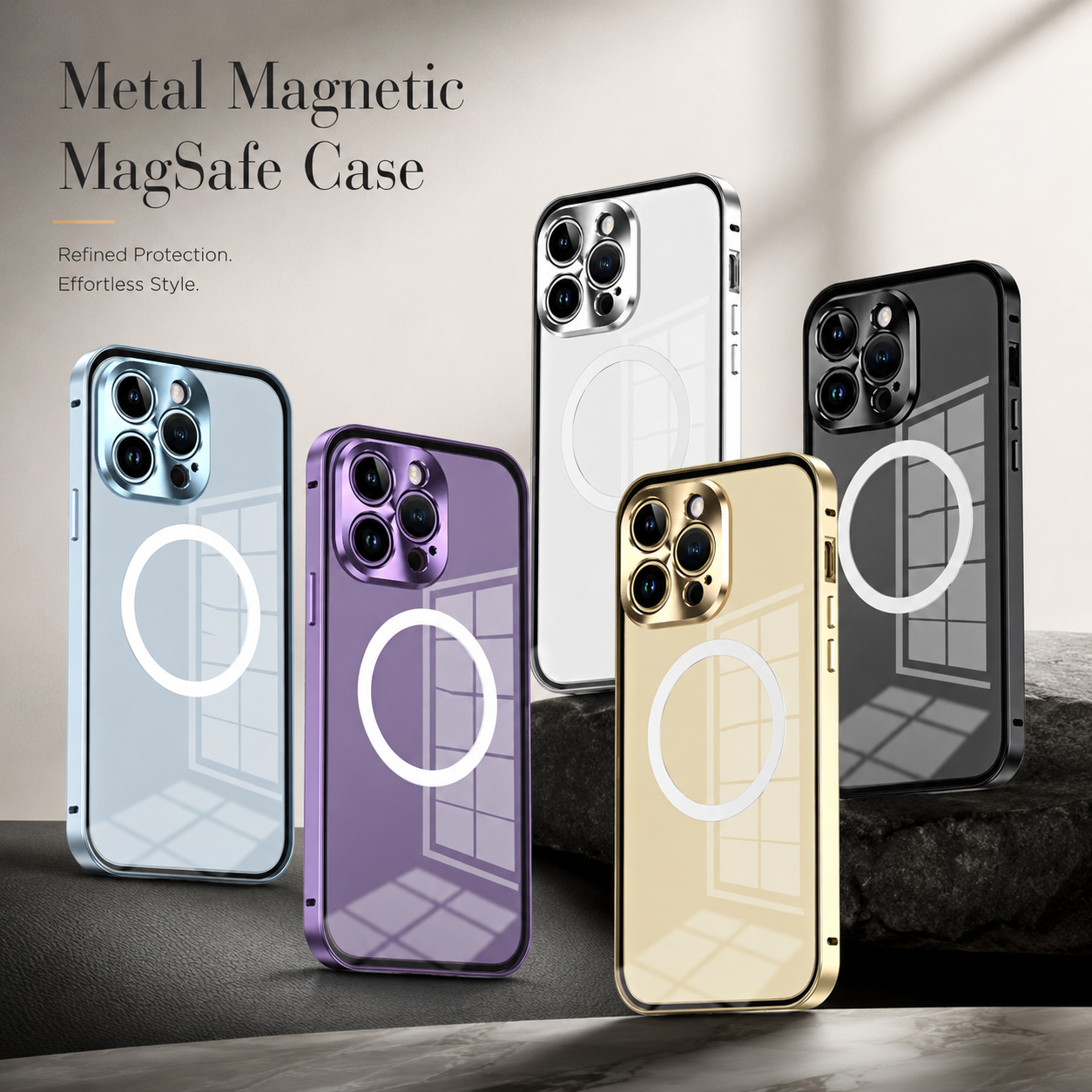 Premium iPhone Case MagSafe Compatible Double-Sided Tempered Glass Cover Metal Frame Ultra Thin Protection