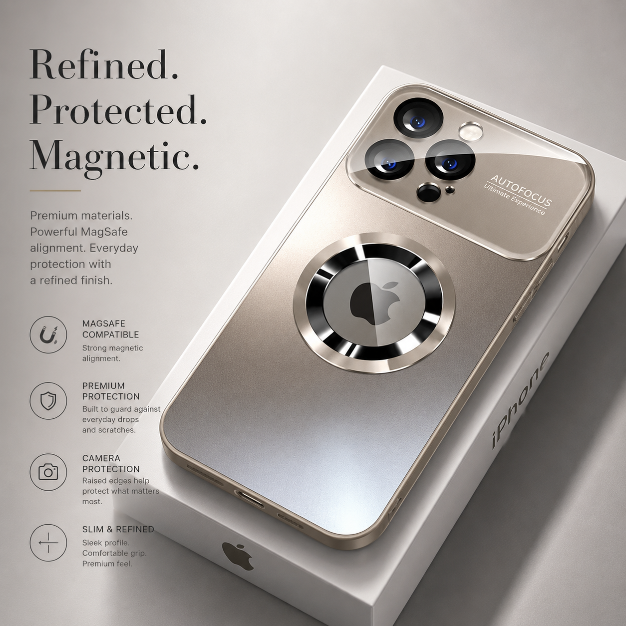 Premium iPhone Case MagSafe Compatible Electroplated Glass Magnetic Shockproof Cover Camera Lens Protection Slim Reflective Hard Back